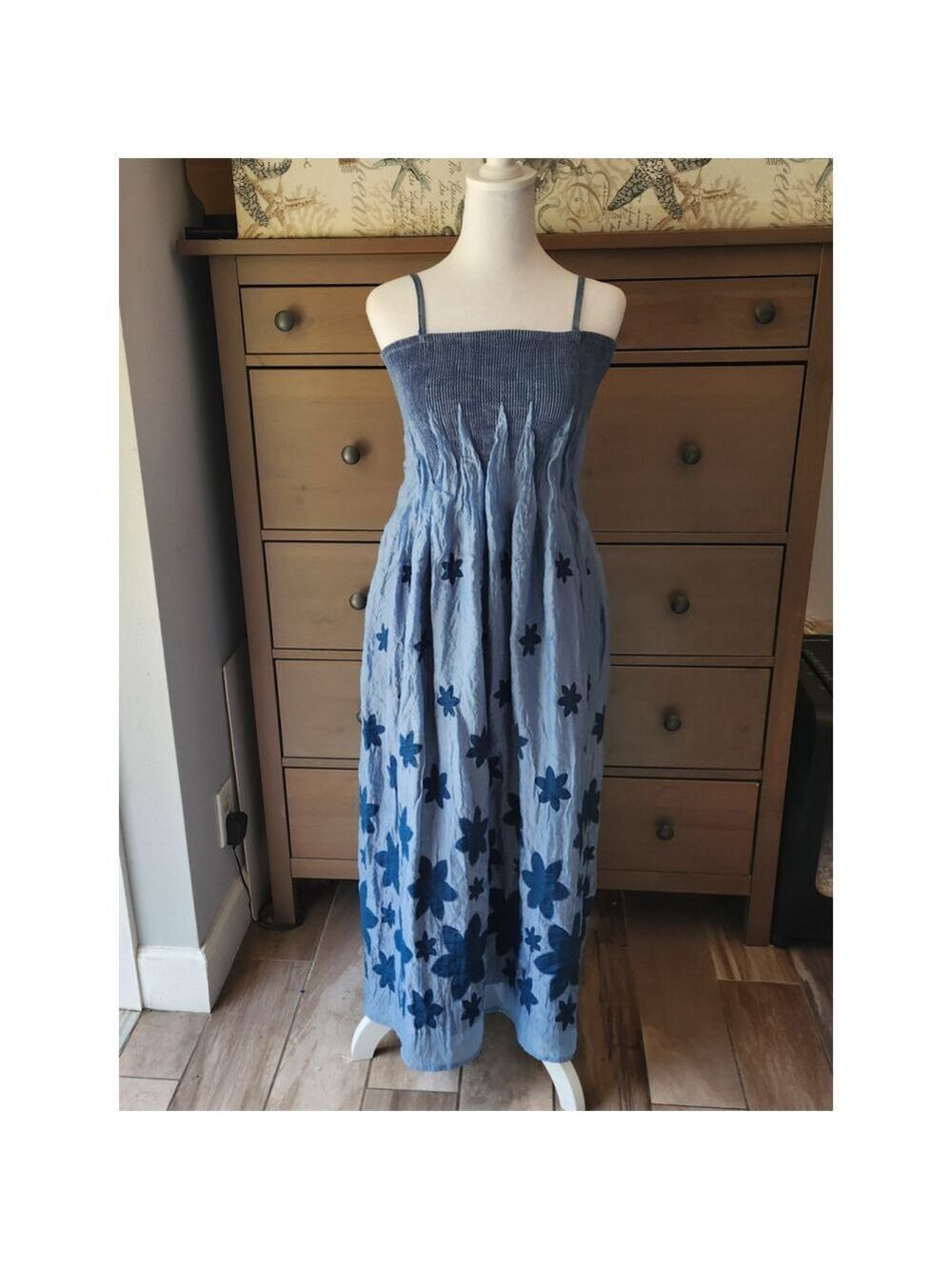 Lapis Blue Strappy Maxi Dress with Navy Floral Accents